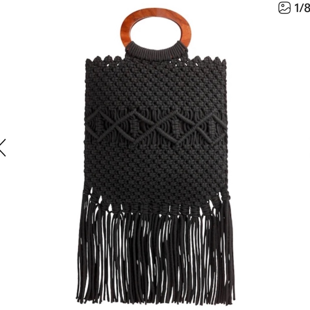 Danielle Nicole Macrame Handbag Black Fringe - image 1